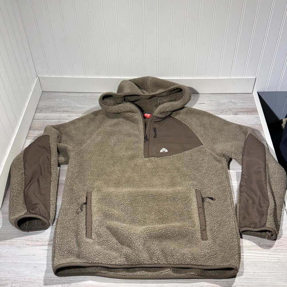 Eastern Mountain Sports Thick Pile Fleece Sherpa 1/4 Zip Anorak Jacket Brown M